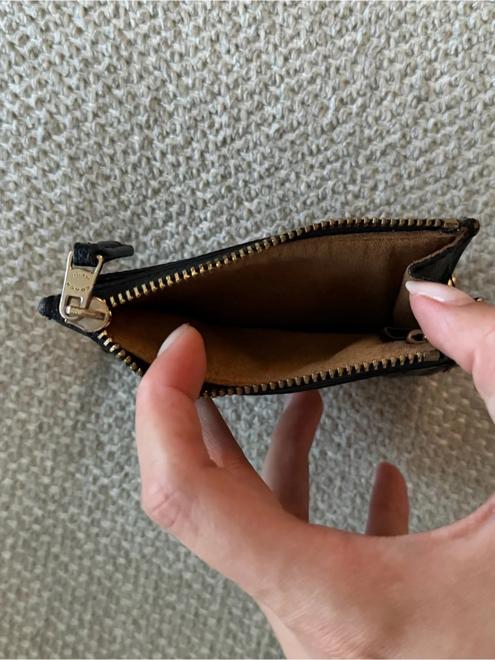 Coach Black Leather Card Case with Gold Key Ring